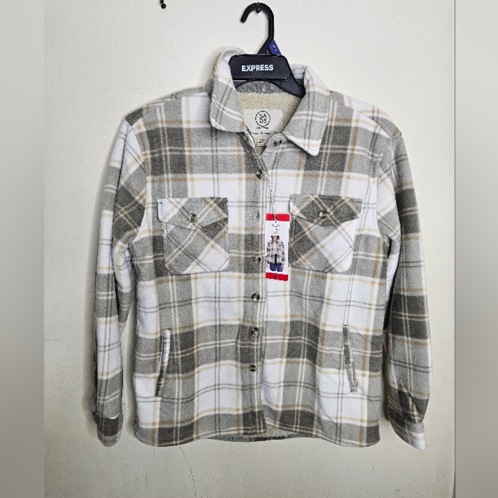 Sage Women's Button Front Cozy Plush Plaid Shirt Jacket